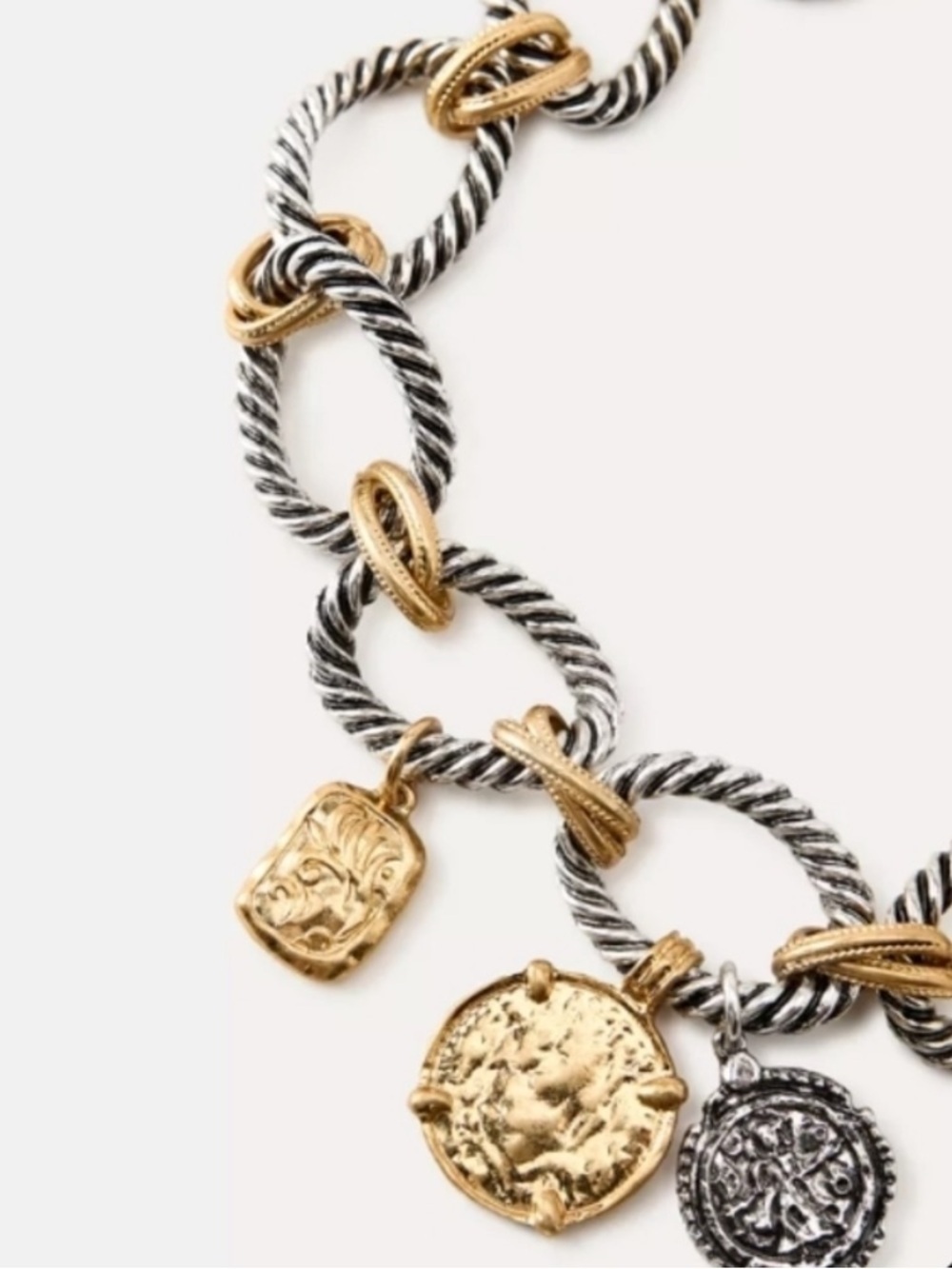 Two-Tone Silver and Gold Chunky Chain Necklace with Charms - Picture 3 of 3